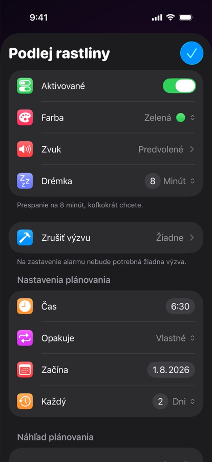 Úprava vlastného opakovaného budíka