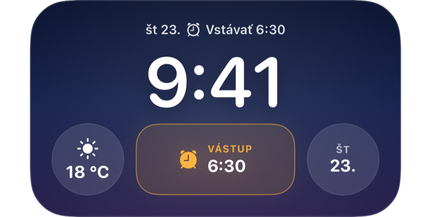 Zamknutá obrazovka, kde widget ukazuje najbližšie vstávanie o 6:30