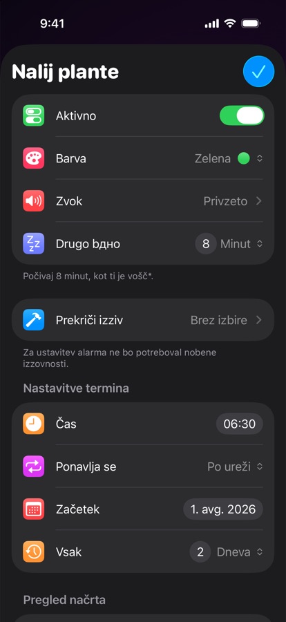 Urejanje lastne ponavljajoče se budilke