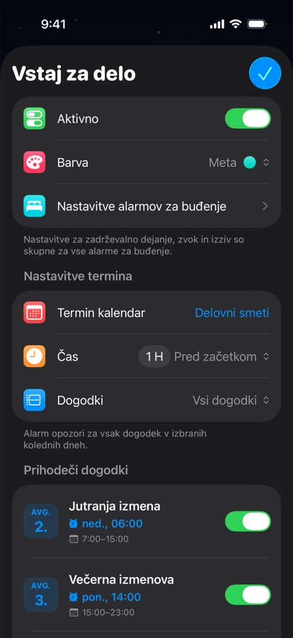 Budilka za vstajanje po koledarju za izmensko delo