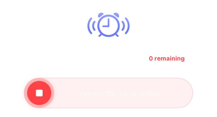 Zvoneča budilka brez preostalih preložitev in prikazanim drsnikom za izklop