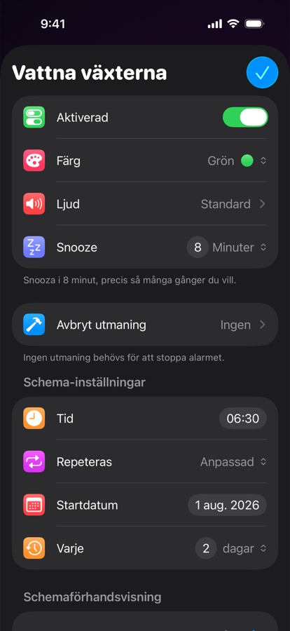 Att redigera ett eget återkommande alarm