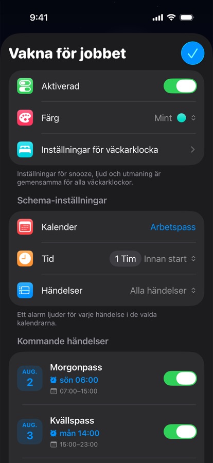 Ett kalenderbaserat uppvakningsalarm för skiftarbete