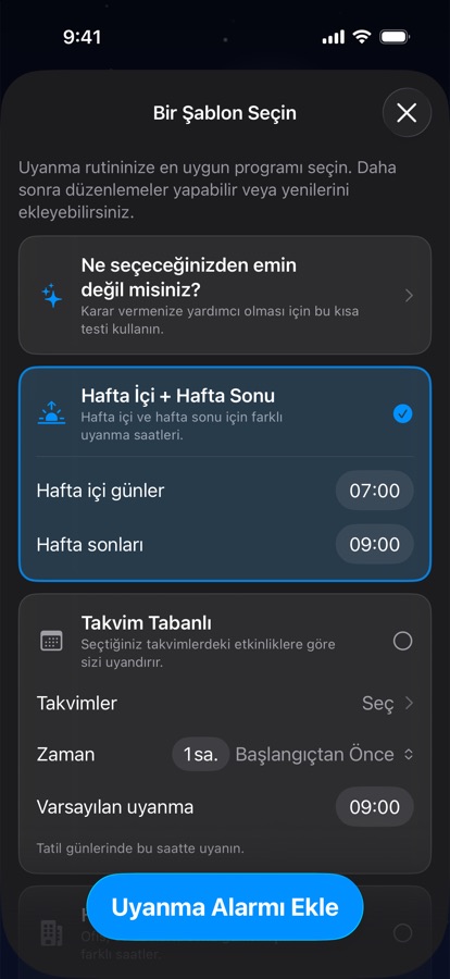 Uyanma programı şablonu seçme