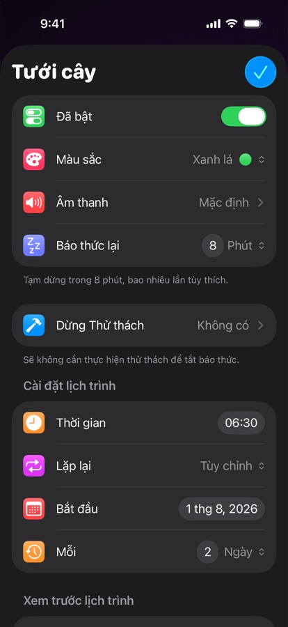 Chỉnh sửa một báo thức lặp lại tùy chỉnh