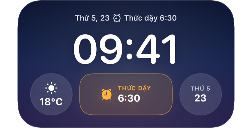 Màn hình khóa hiển thị lần thức dậy tiếp theo lúc 6:30 trong một widget