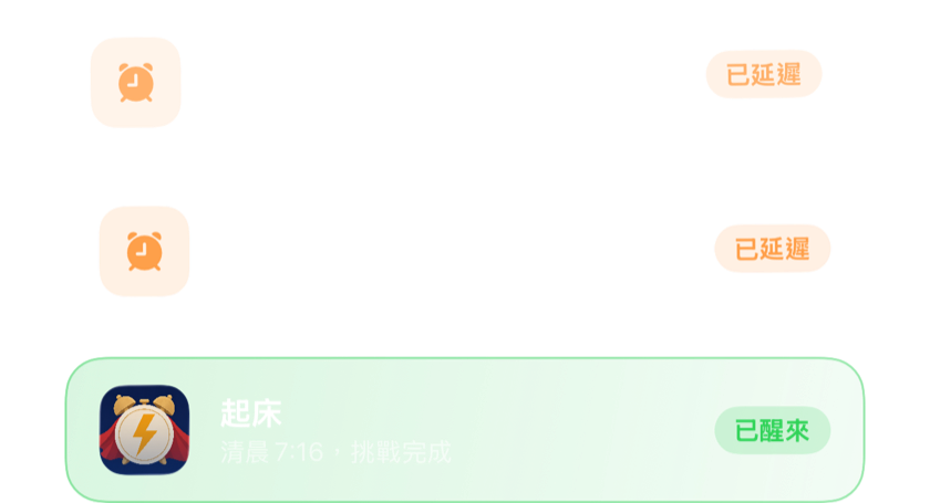 兩次疊在一起的貪睡，接著在完成挑戰後徹底關閉